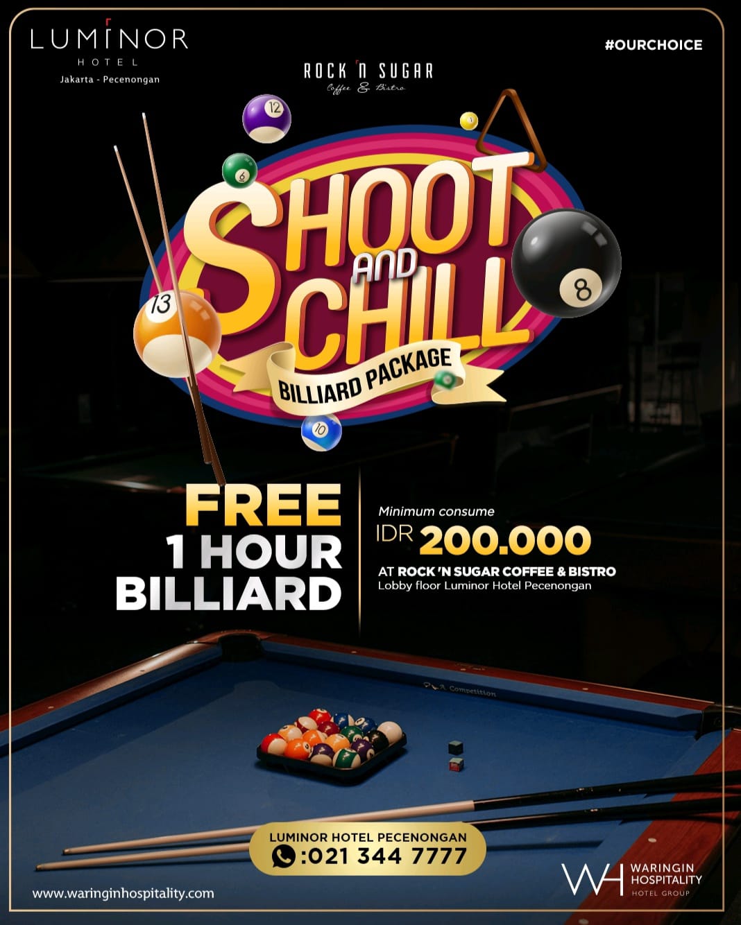 Luminor Hotel Pecenongan Hadirkan Fasilitas Biliar Eksklusif, Gratis 1 Jam Bermain dengan Minimum Pembelian Rp200.000!!