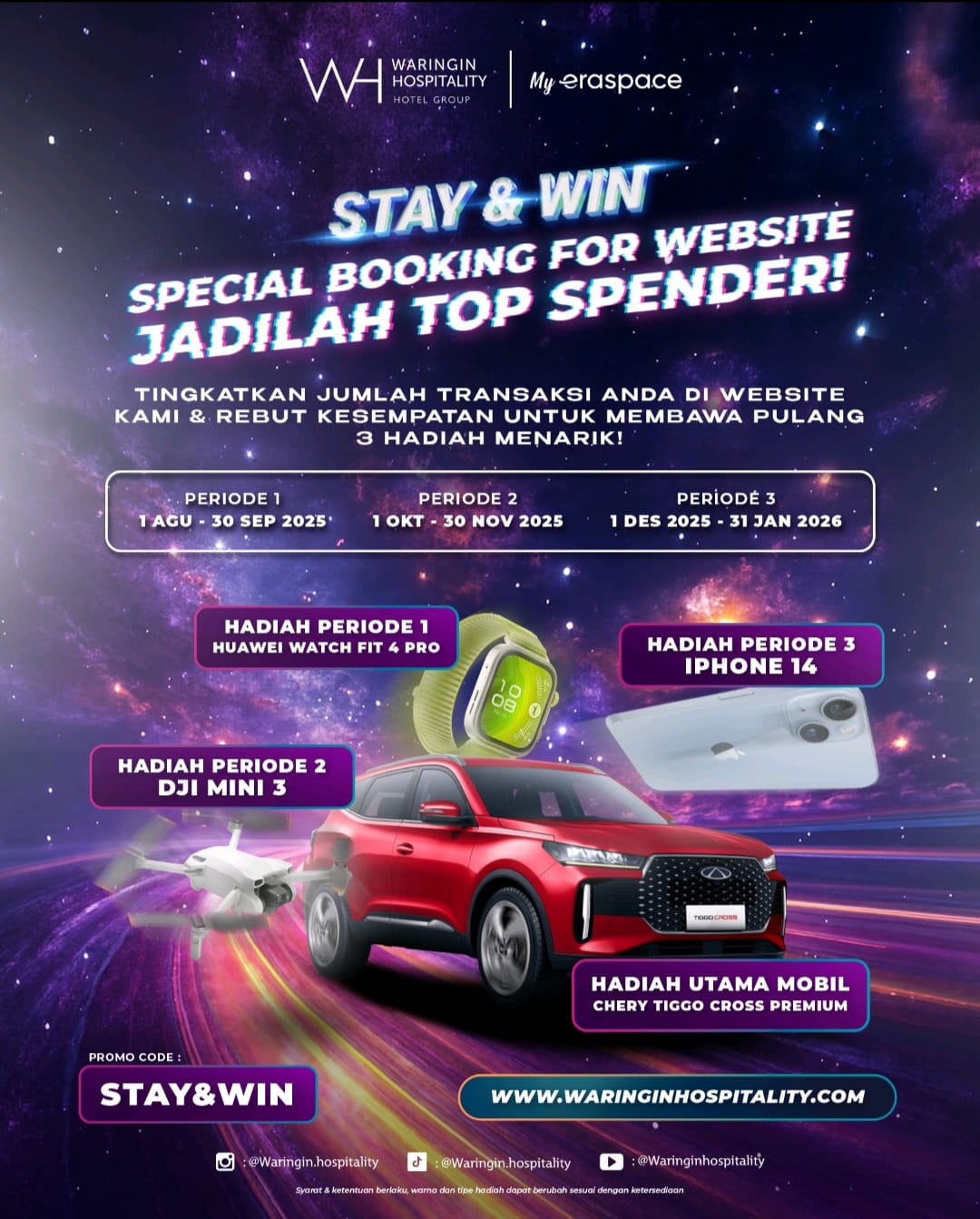 Booking di Webdite Resmi Waringin Hospitality Menangkan SMARTWATCH, DRONE hingga IPHONE 14